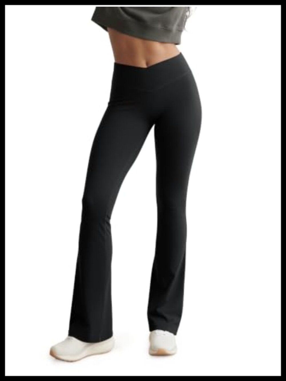 Hidden Scrunch Butt Lifting Crossover Flare Leggings No Front Seam Yoga Pants